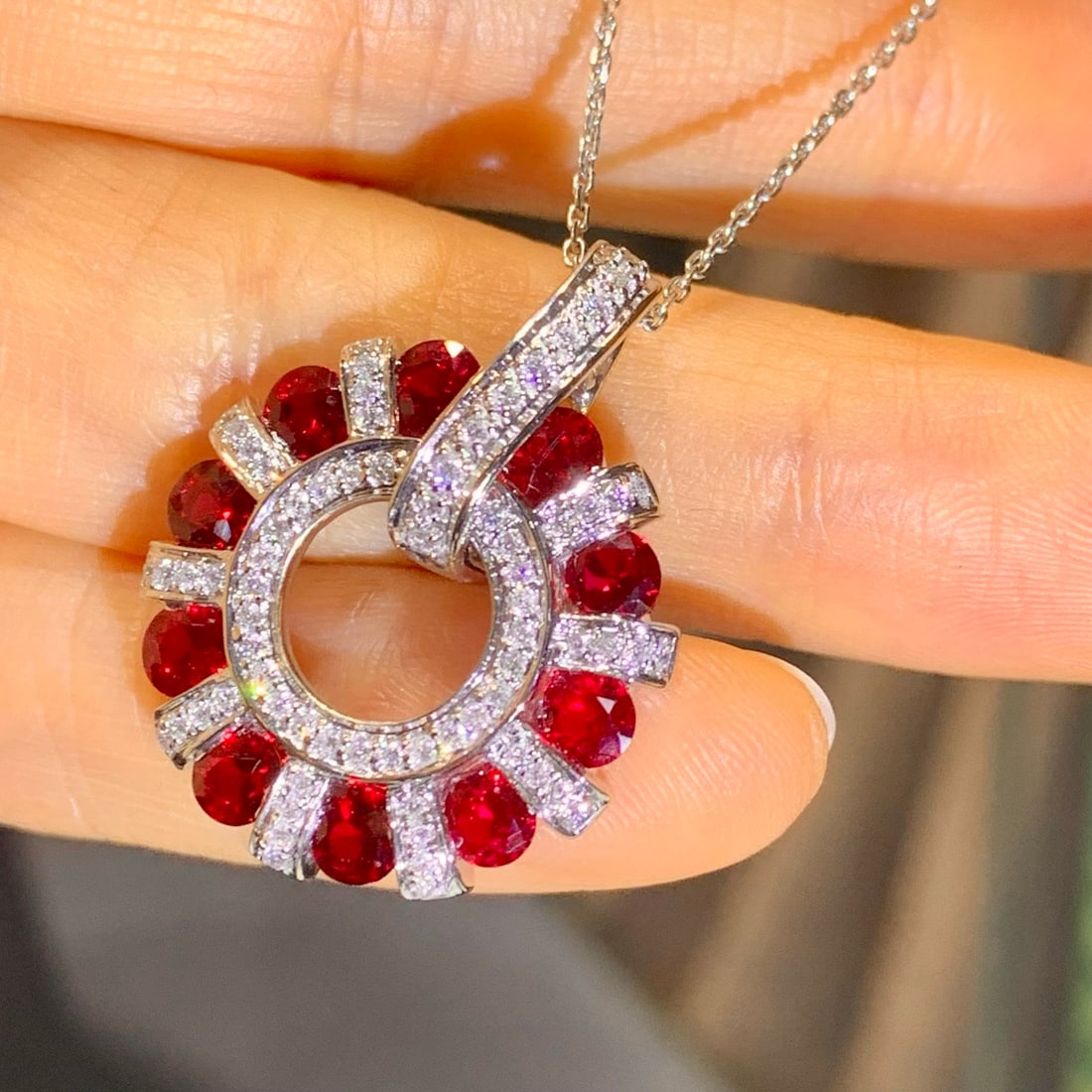 14k Gold 2.15 Ctw Vivid Red Natural Ruby & Diamond Necklace - 5