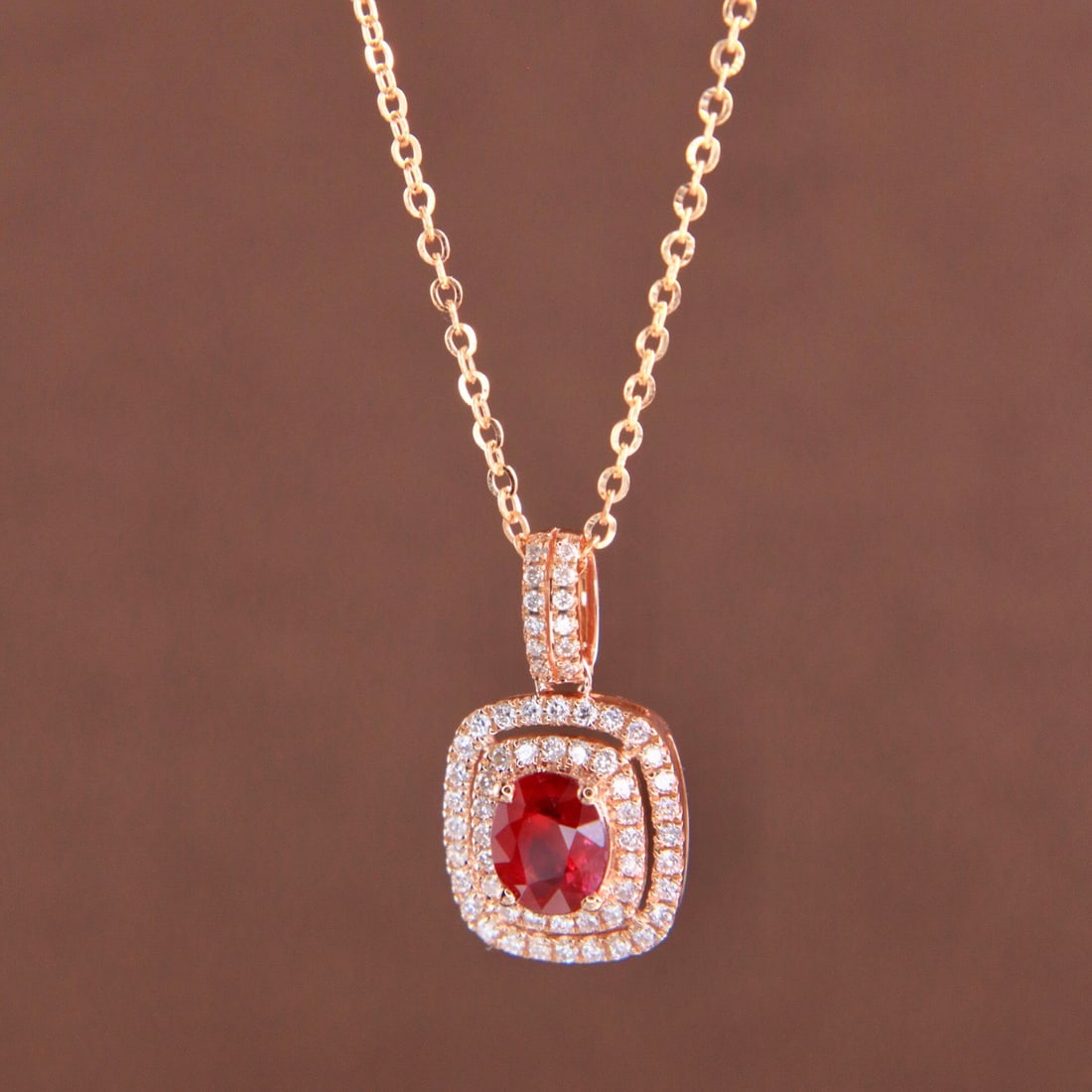 14k Gold 0.59 Ctw Vivid Red Natural Ruby & Diamond Necklace - 2