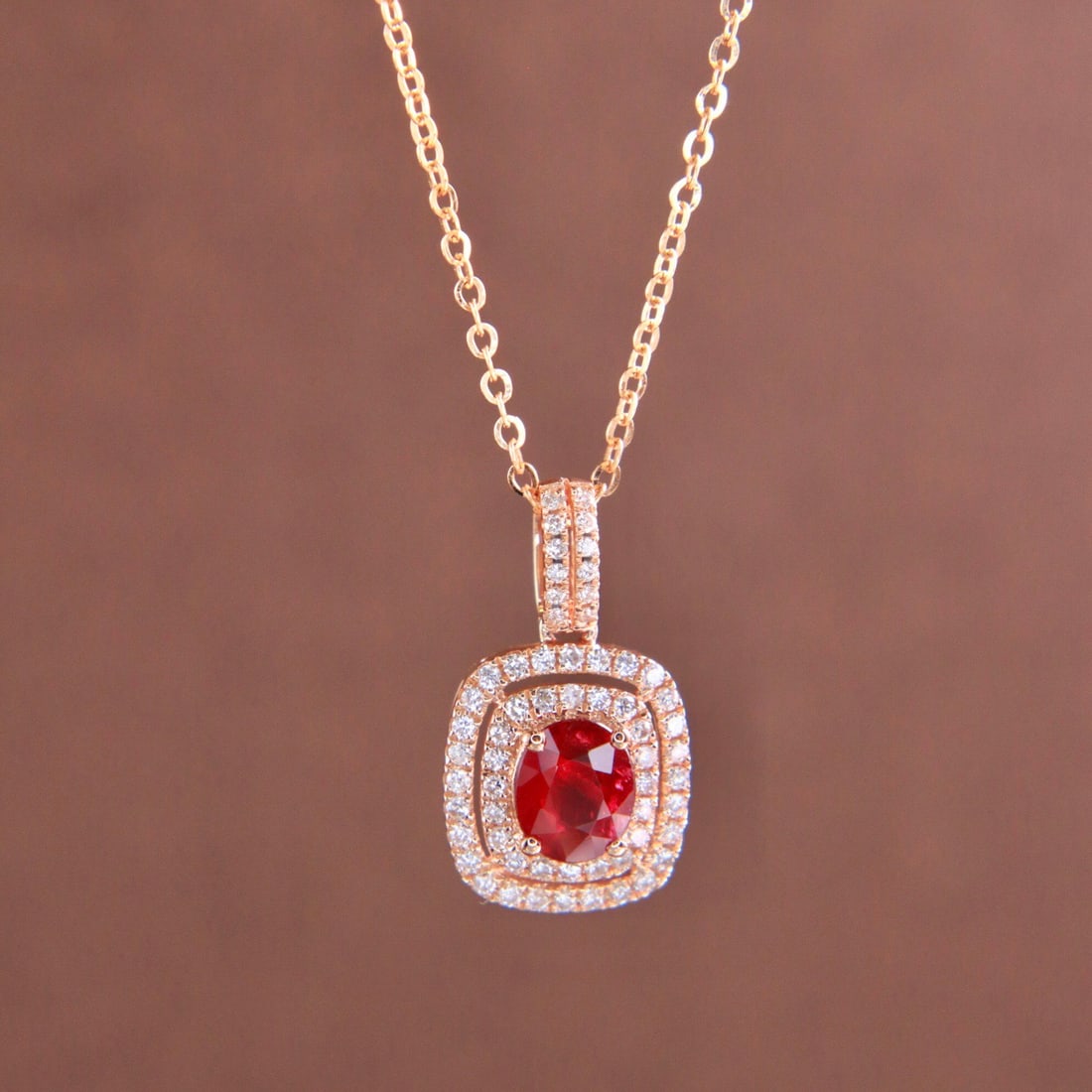 14k Gold 0.59 Ctw Vivid Red Natural Ruby & Diamond Necklace - 3