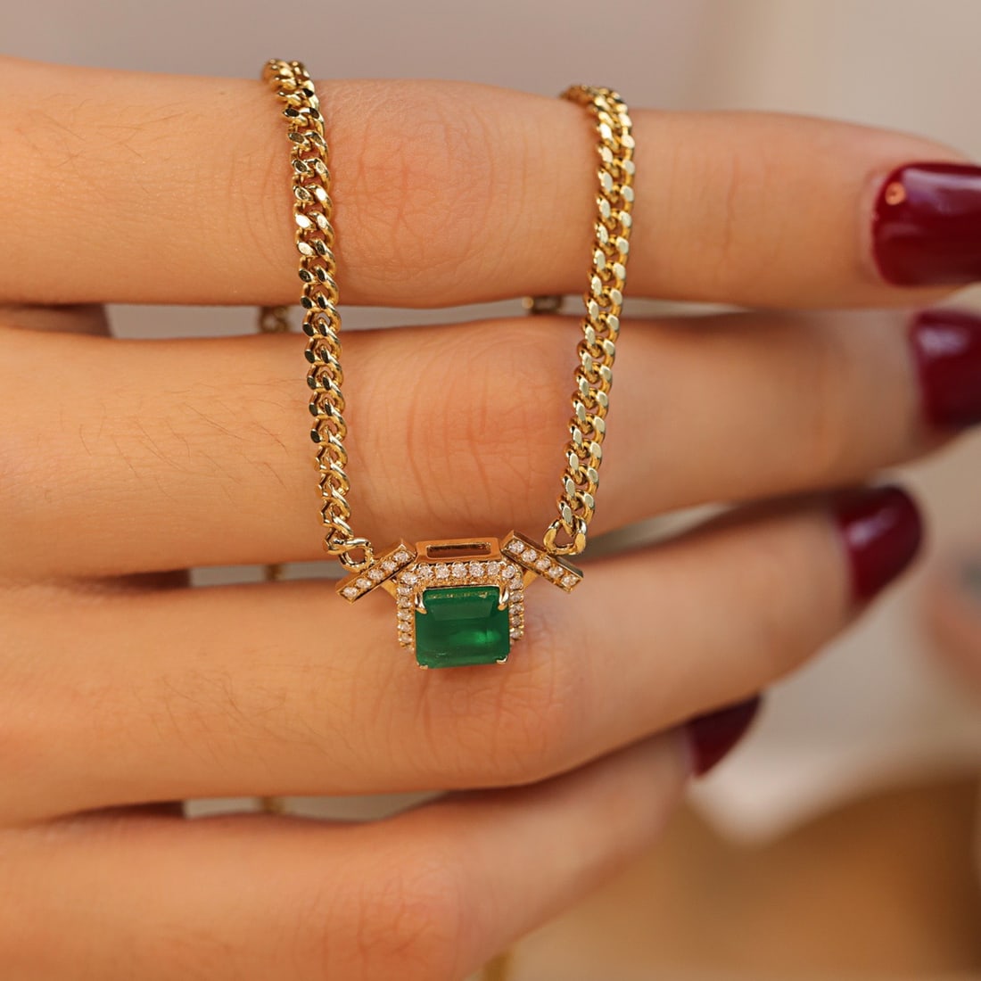 14k Gold 1.93 Ctw Vivid Green Natural Emerald & Diamond Necklace - 4