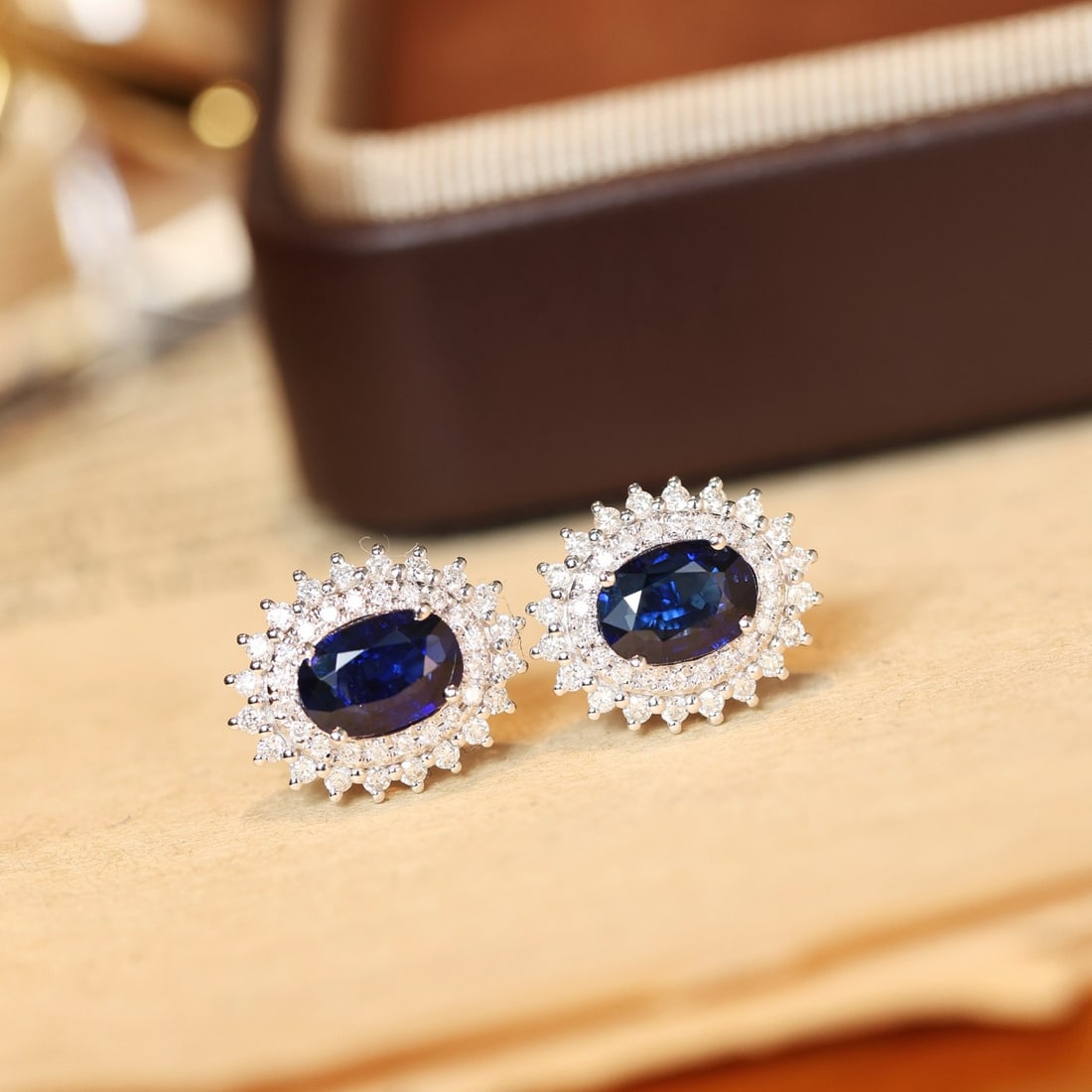 14k Gold 2.51 Ctw Natural Sapphire & Diamond Earrings - 6
