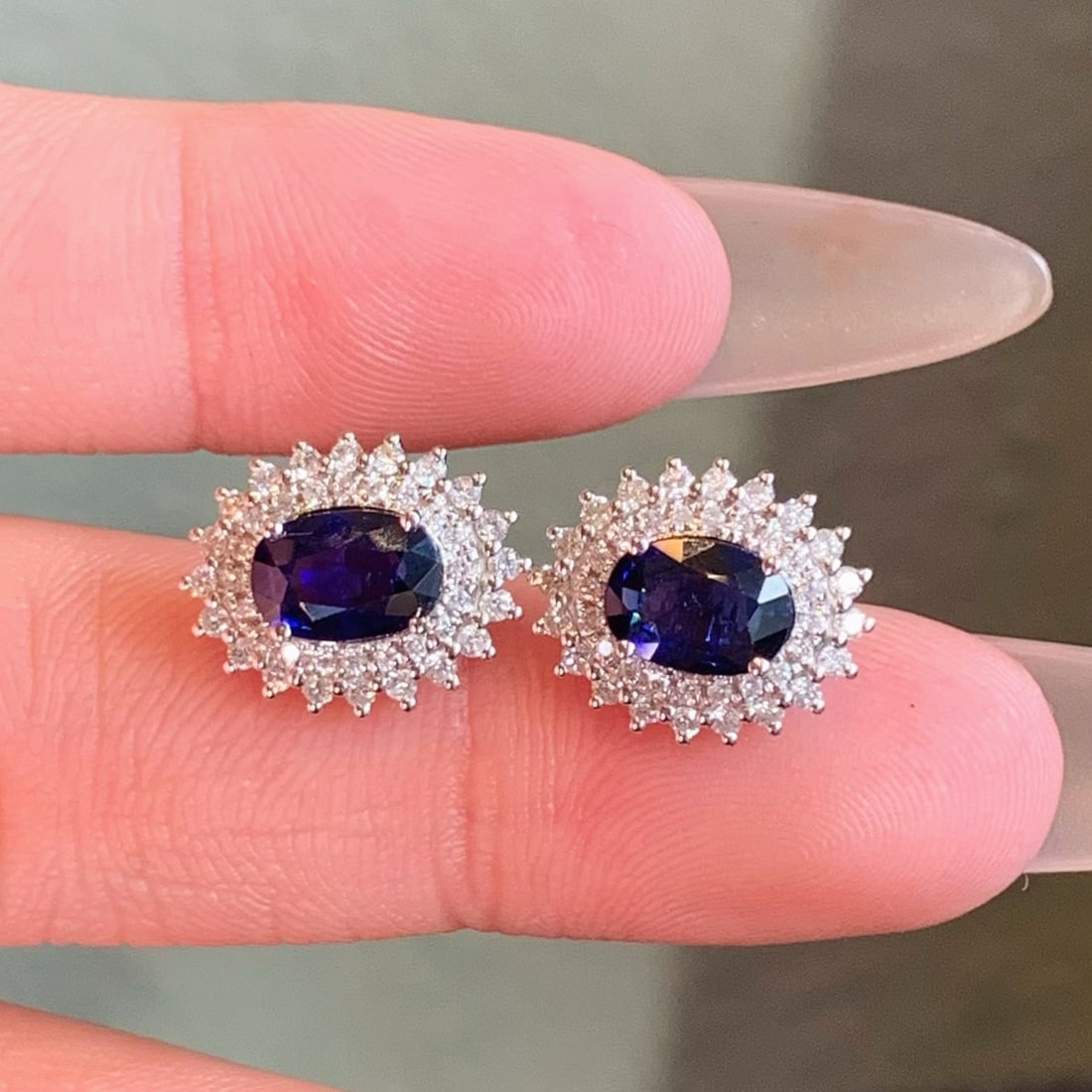 14k Gold 2.51 Ctw Natural Sapphire & Diamond Earrings - 7