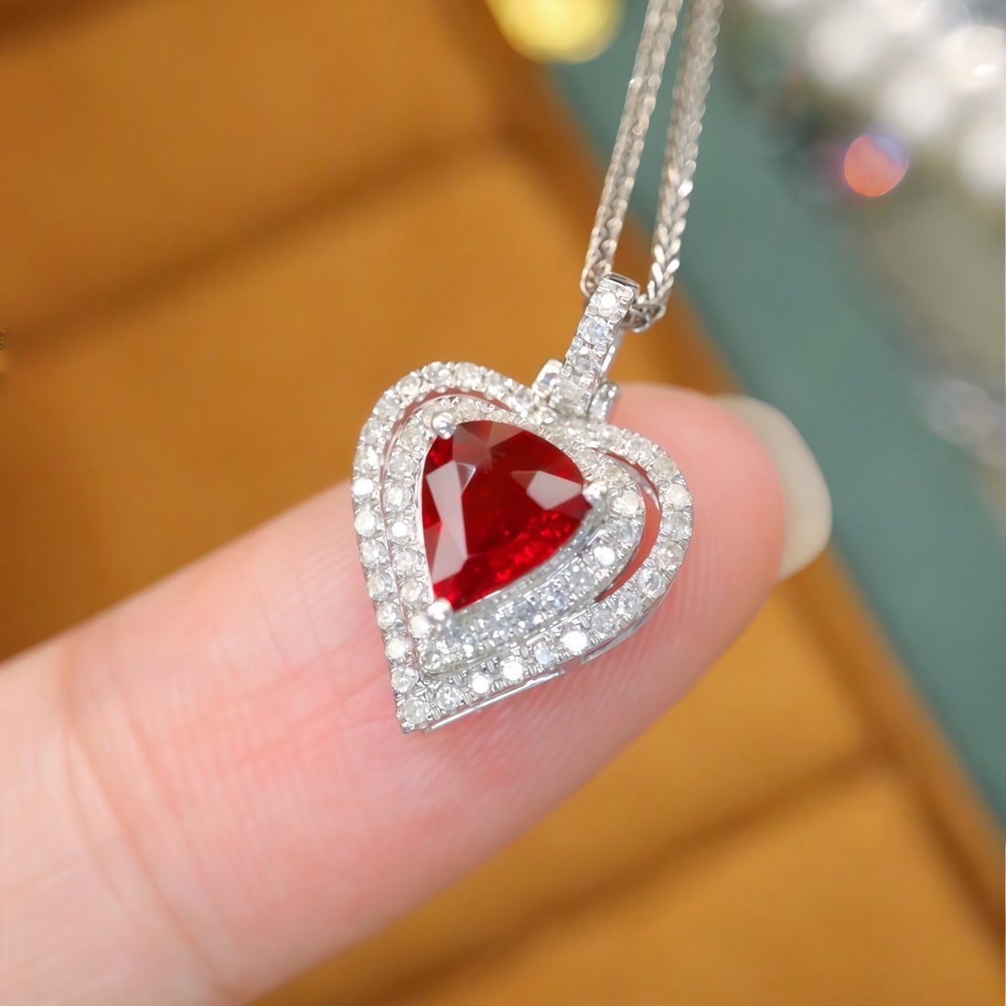 14k Gold 0.81 Ctw Natural Ruby & Diamond Pendant( Without Chain ) - 2