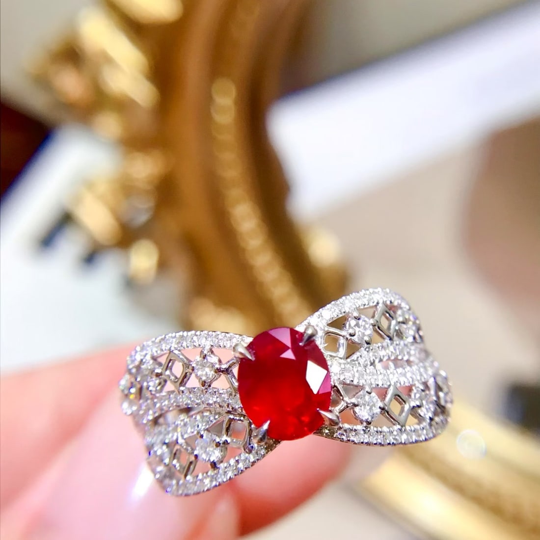 14k Gold 1.46 Ctw Vivid Red Natural Ruby & Diamond Ring - 2