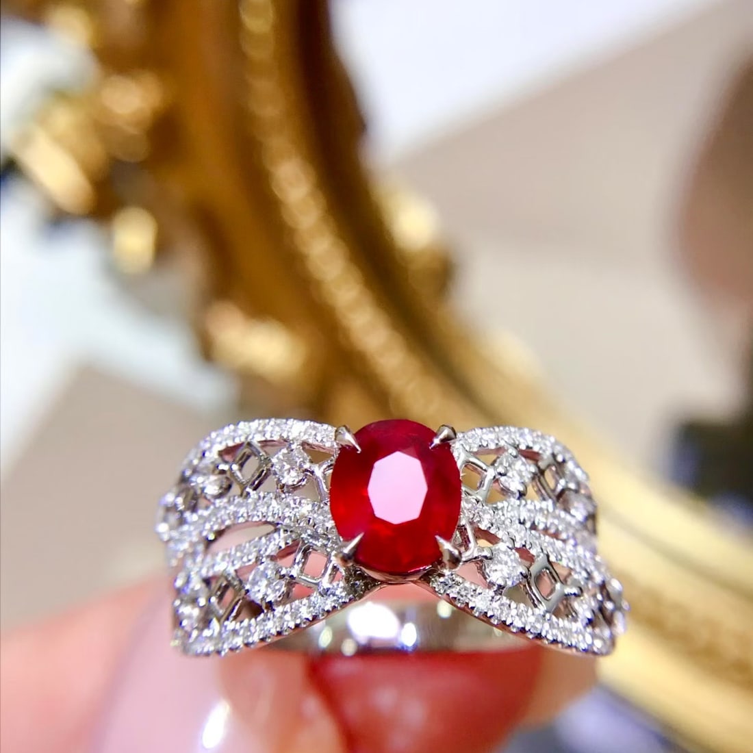 14k Gold 1.46 Ctw Vivid Red Natural Ruby & Diamond Ring - 3