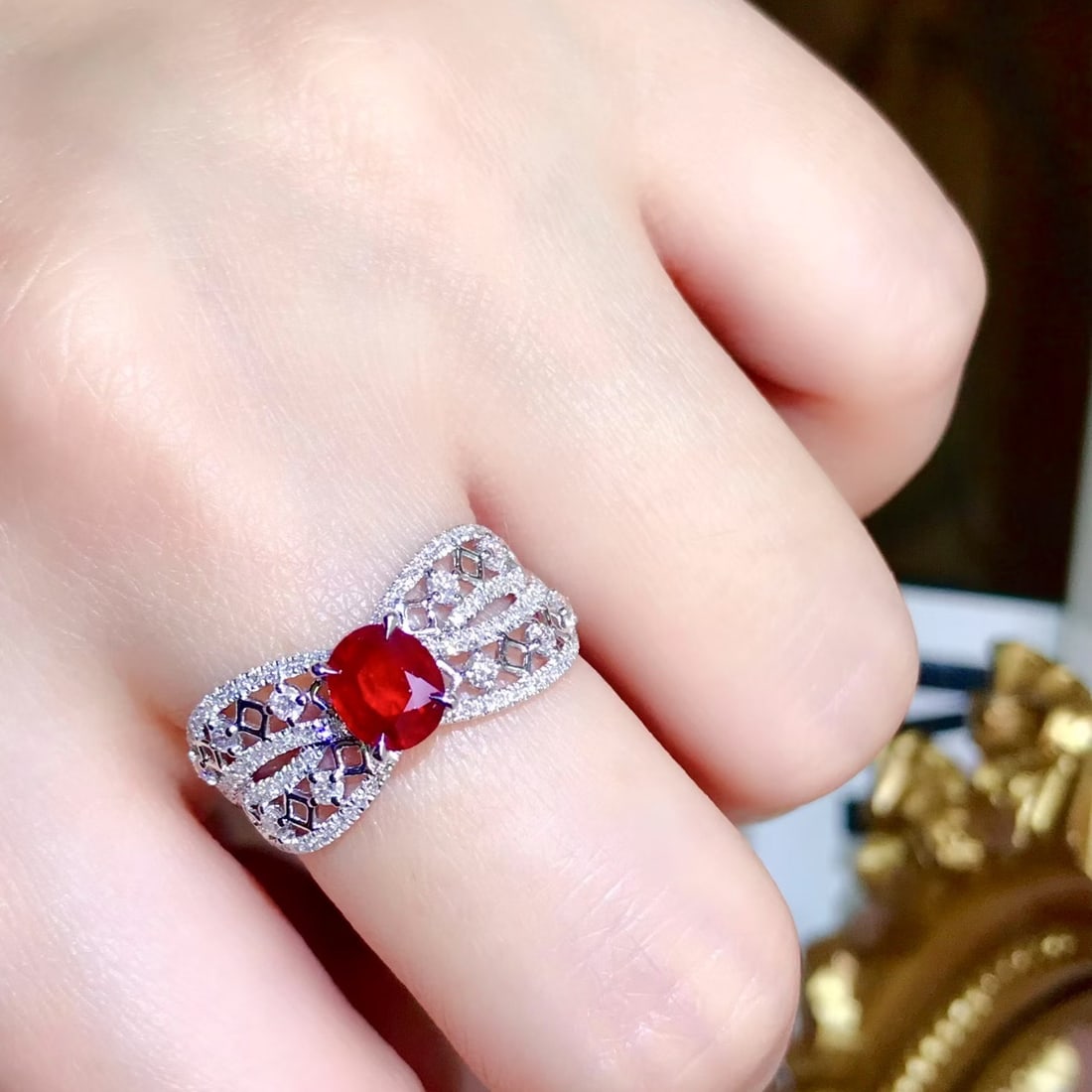 14k Gold 1.46 Ctw Vivid Red Natural Ruby & Diamond Ring - 4