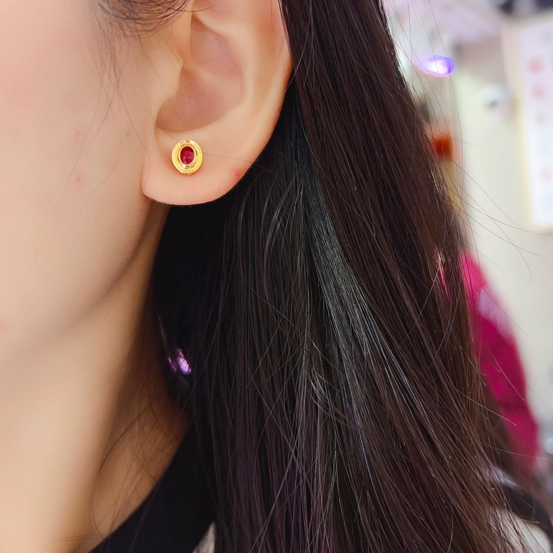 14k Gold 0.45 Ct Vivid Red Natural Ruby Earrings - 6