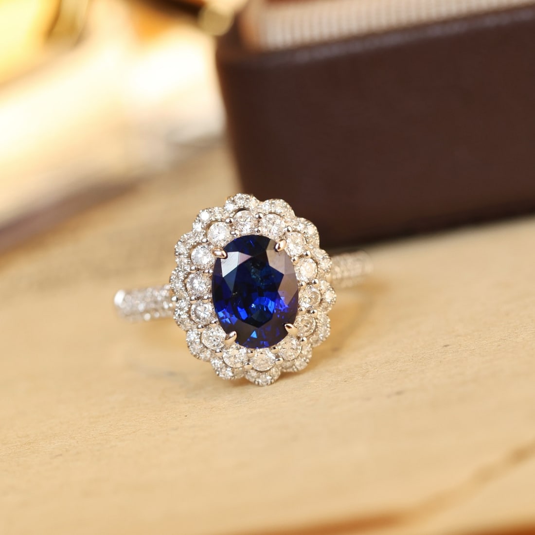 14k Gold 2.43 Ctw Vivid Blue Natural Sapphire & Diamond Ring/pendant( Without Chain ): Ref:231122188 // gold content:14k gold // ring size:7. 25us // // main gemstone:sapphire // shape:oval // carat weight:1. 63ct // color:vivid blue // treatment:natural // // adjacent gemstone 2 :