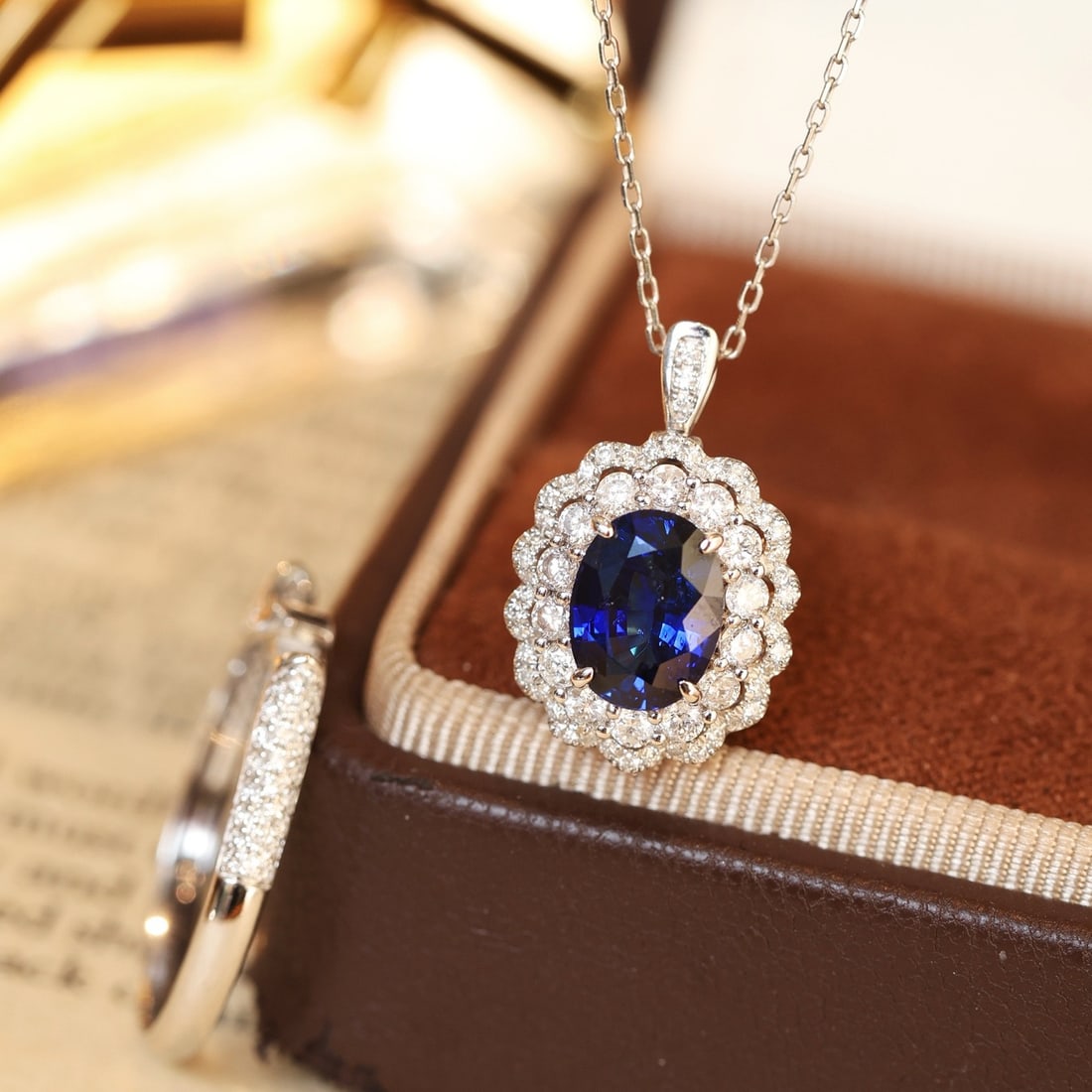 14k Gold 2.43 Ctw Vivid Blue Natural Sapphire & Diamond Ring/pendant( Without Chain ) - 5