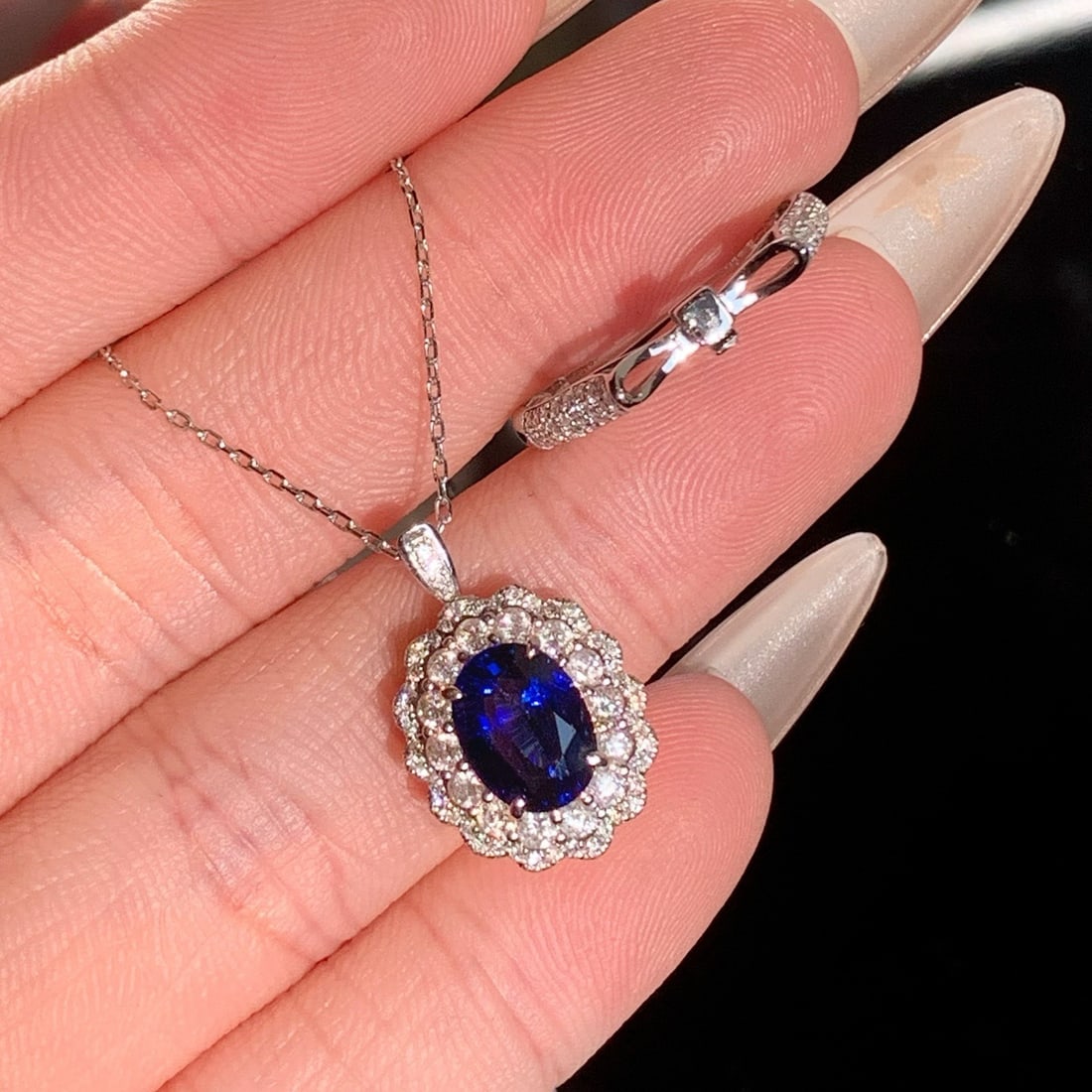 14k Gold 2.43 Ctw Vivid Blue Natural Sapphire & Diamond Ring/pendant( Without Chain ) - 7