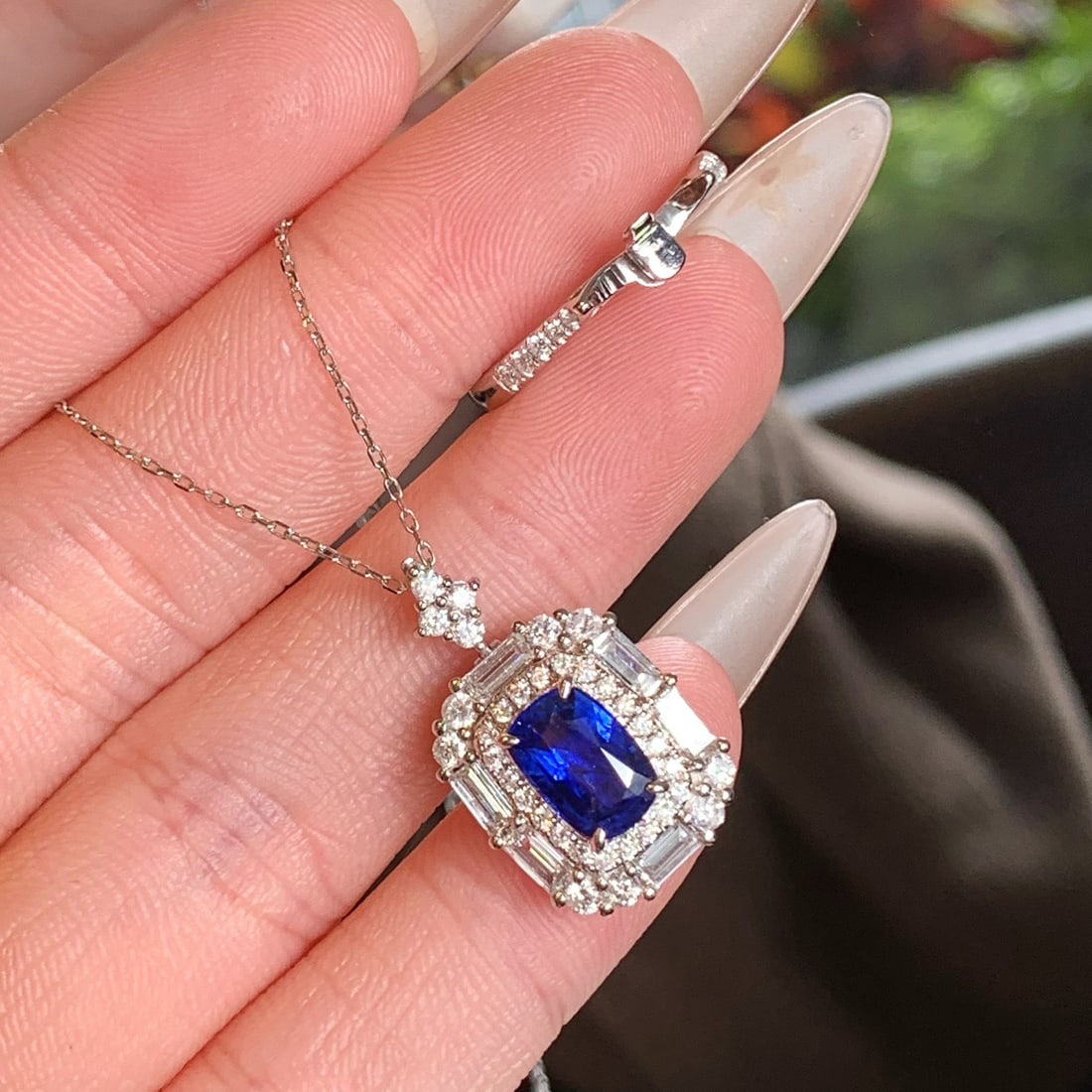 14k Gold 2.98 Ctw Vivid Blue Natural Sapphire & Diamond Ring/pendant( Without Chain ) - 5