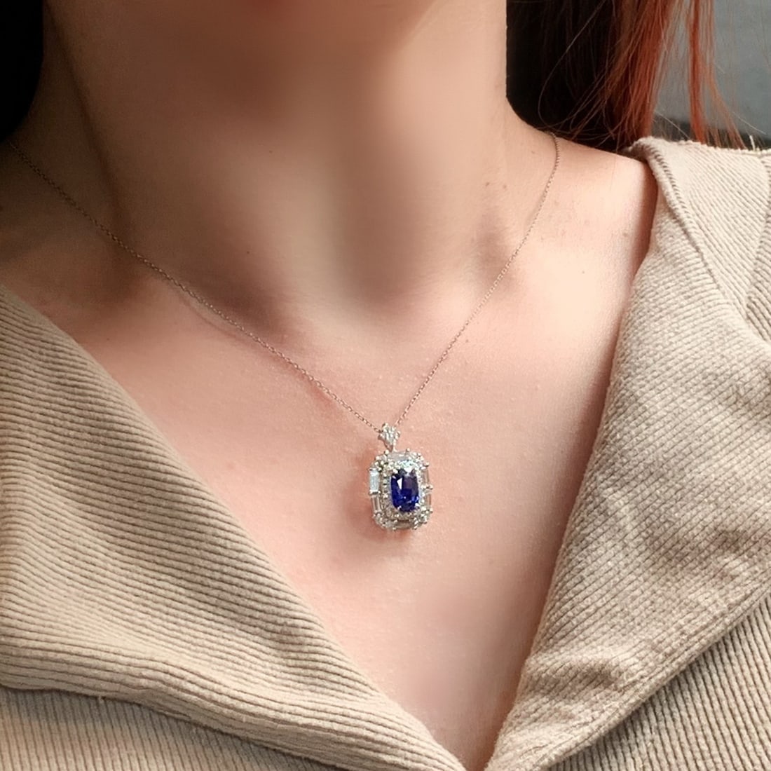 14k Gold 2.98 Ctw Vivid Blue Natural Sapphire & Diamond Ring/pendant( Without Chain ) - 7