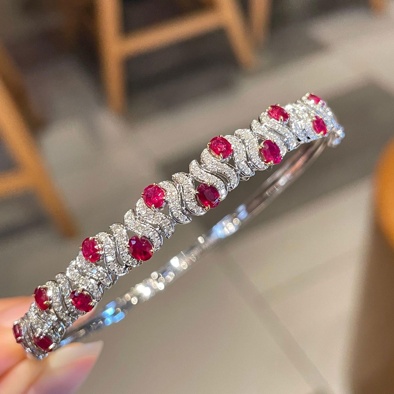 14k Gold 1.40 Ct Natural Ruby & Diamond Bangle - 2