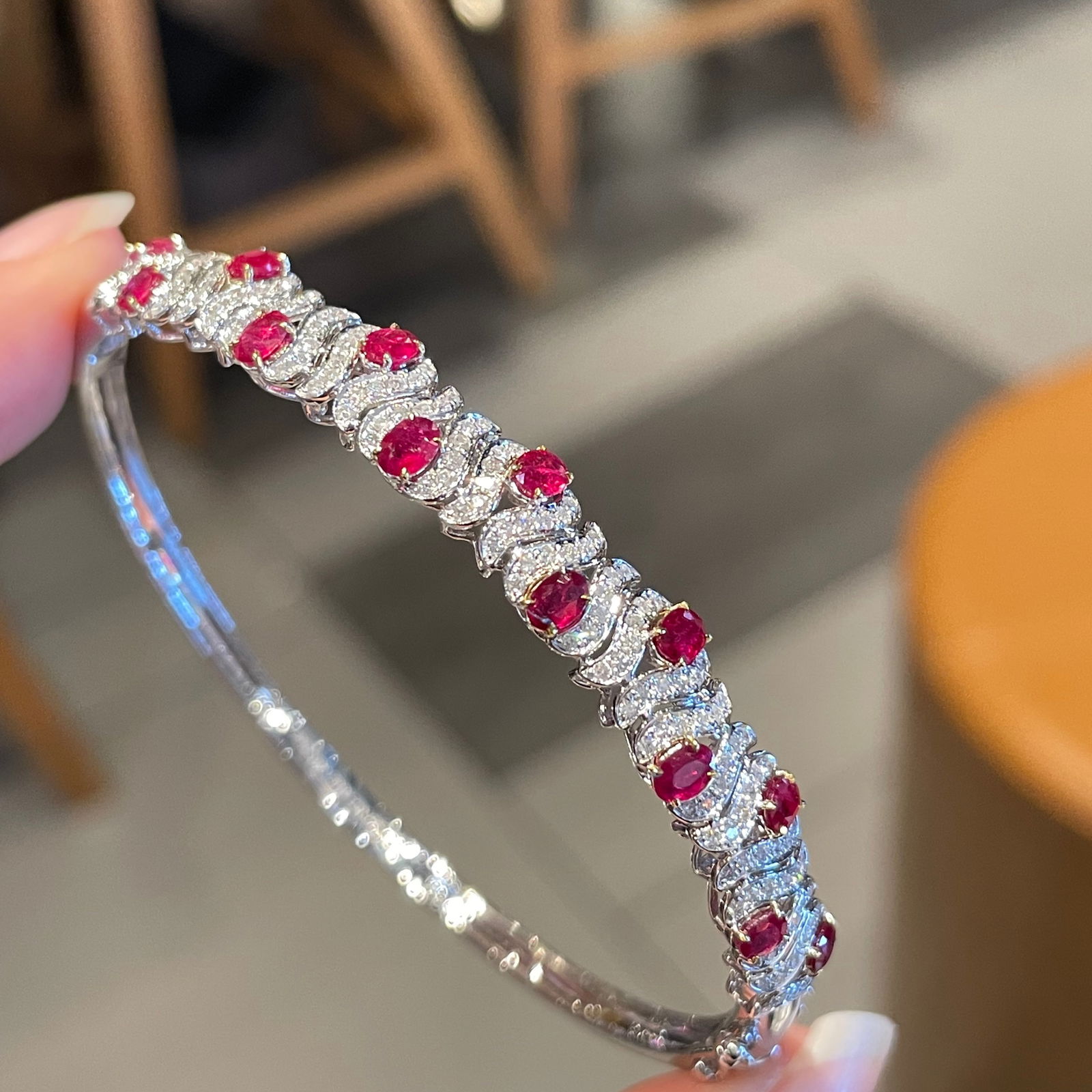 14k Gold 1.40 Ct Natural Ruby & Diamond Bangle - 5