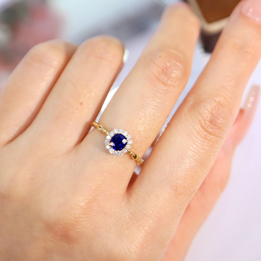 14k Gold 0.64 Ctw Natural Sapphire & Diamond Ring - 2