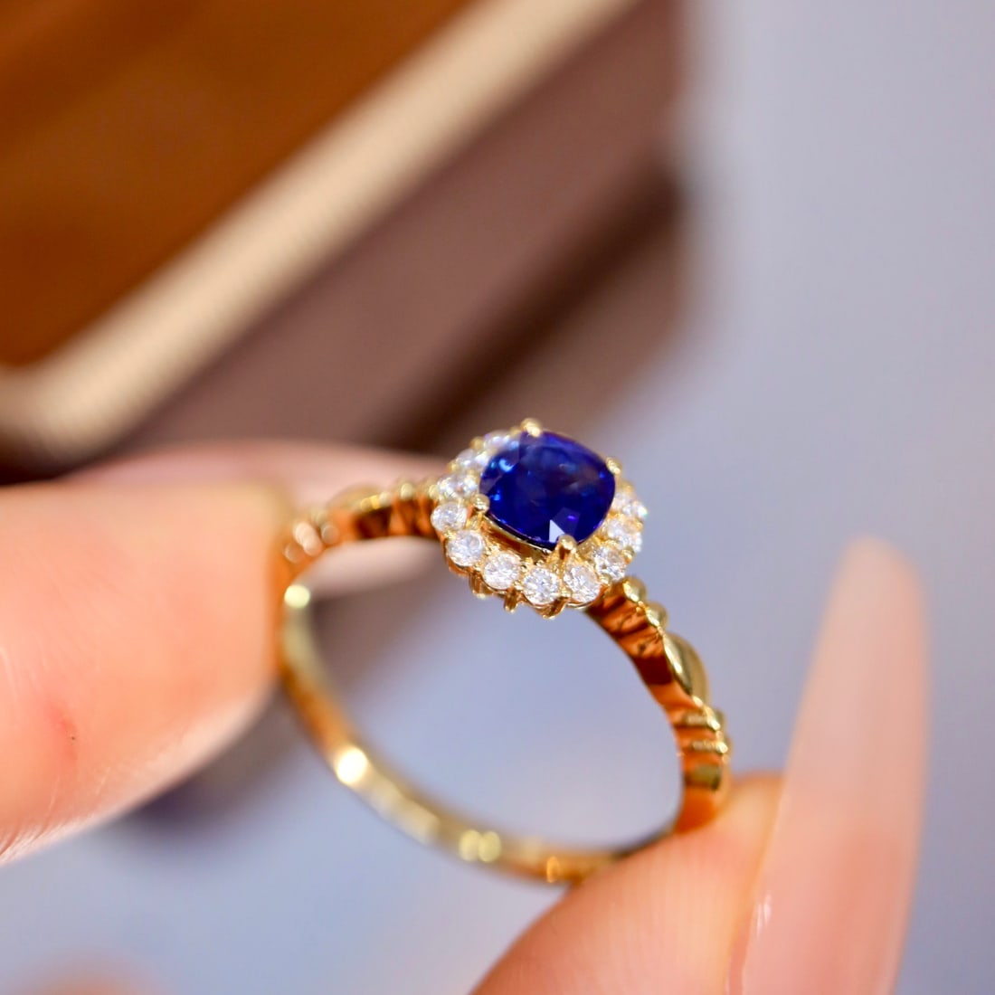 14k Gold 0.64 Ctw Natural Sapphire & Diamond Ring - 5