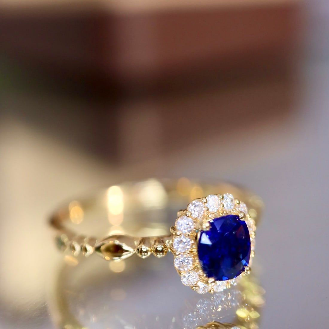 14k Gold 0.64 Ctw Natural Sapphire & Diamond Ring - 7