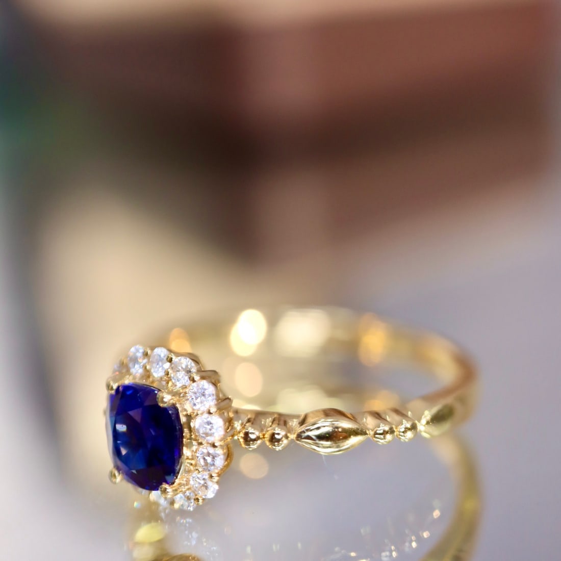 14k Gold 0.64 Ctw Natural Sapphire & Diamond Ring - 8