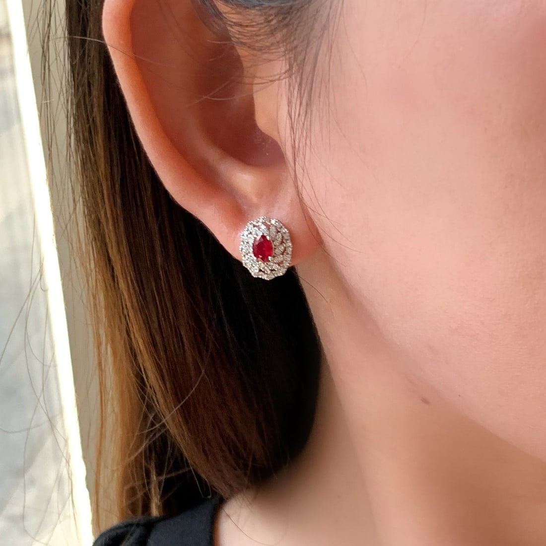 14k Gold 1.28 Ctw Natural Ruby & Diamond Earrings - 5