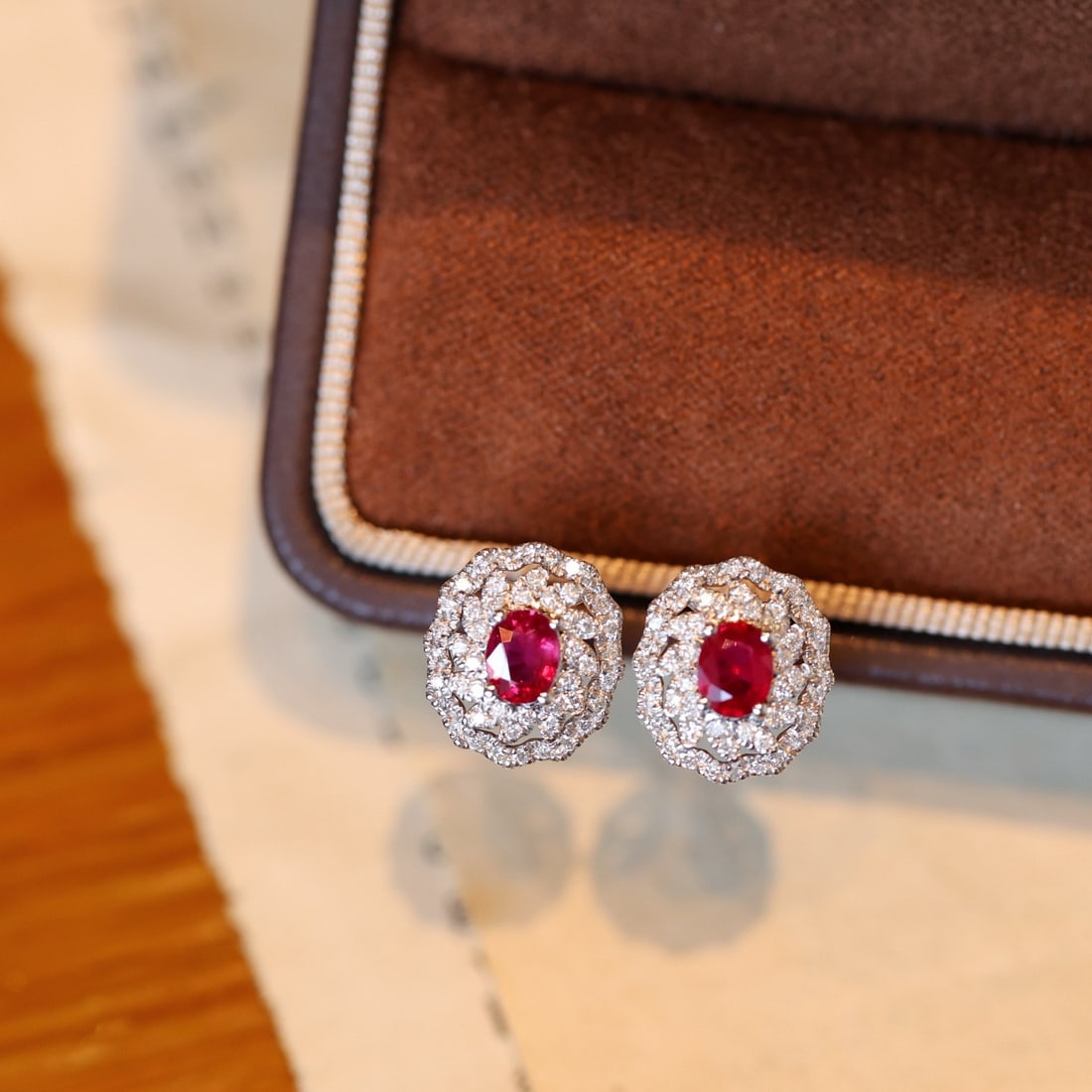 14k Gold 1.28 Ctw Natural Ruby & Diamond Earrings - 7