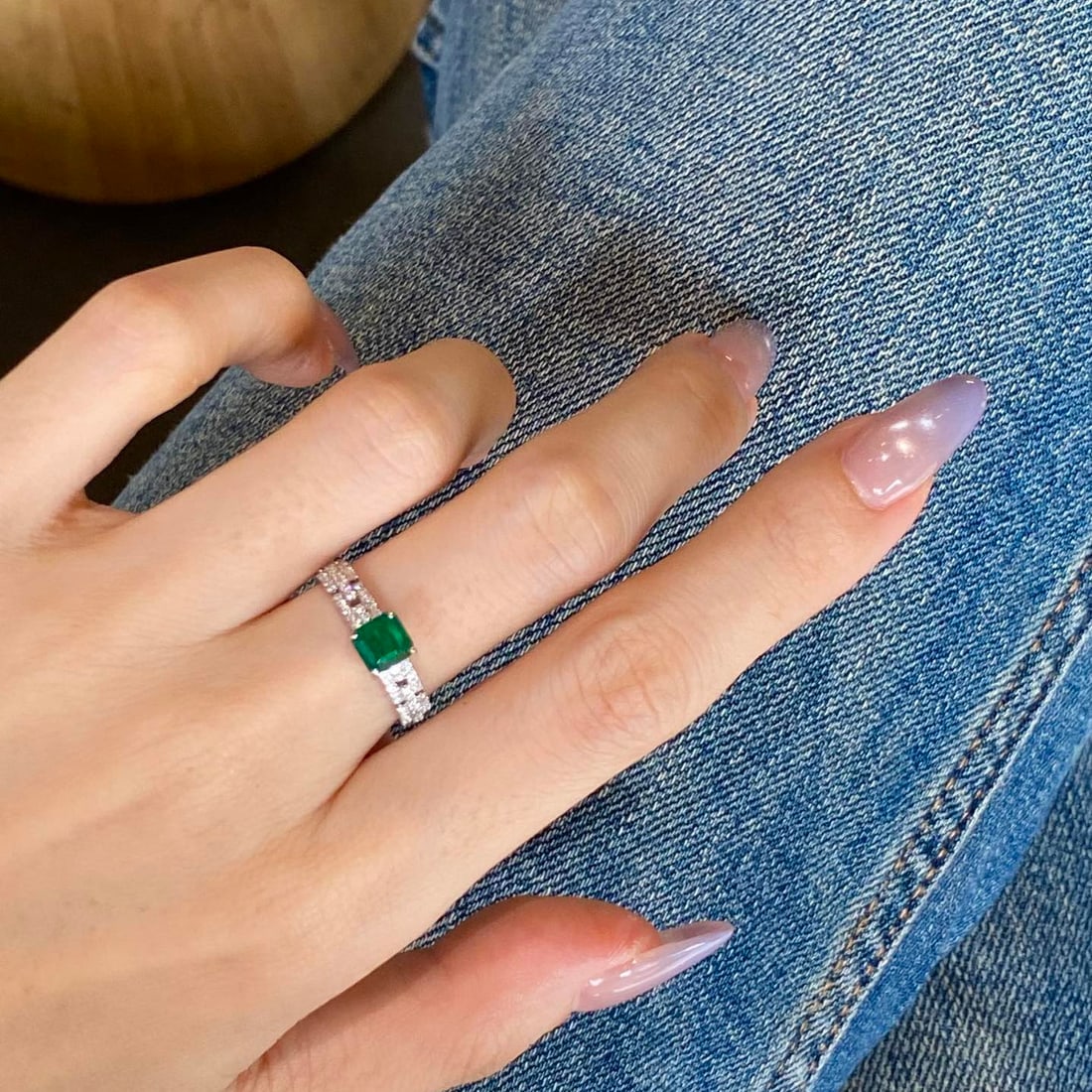 14k Gold 1.09 Ctw Vivid Green Natural Emerald & Diamond Ring - 3