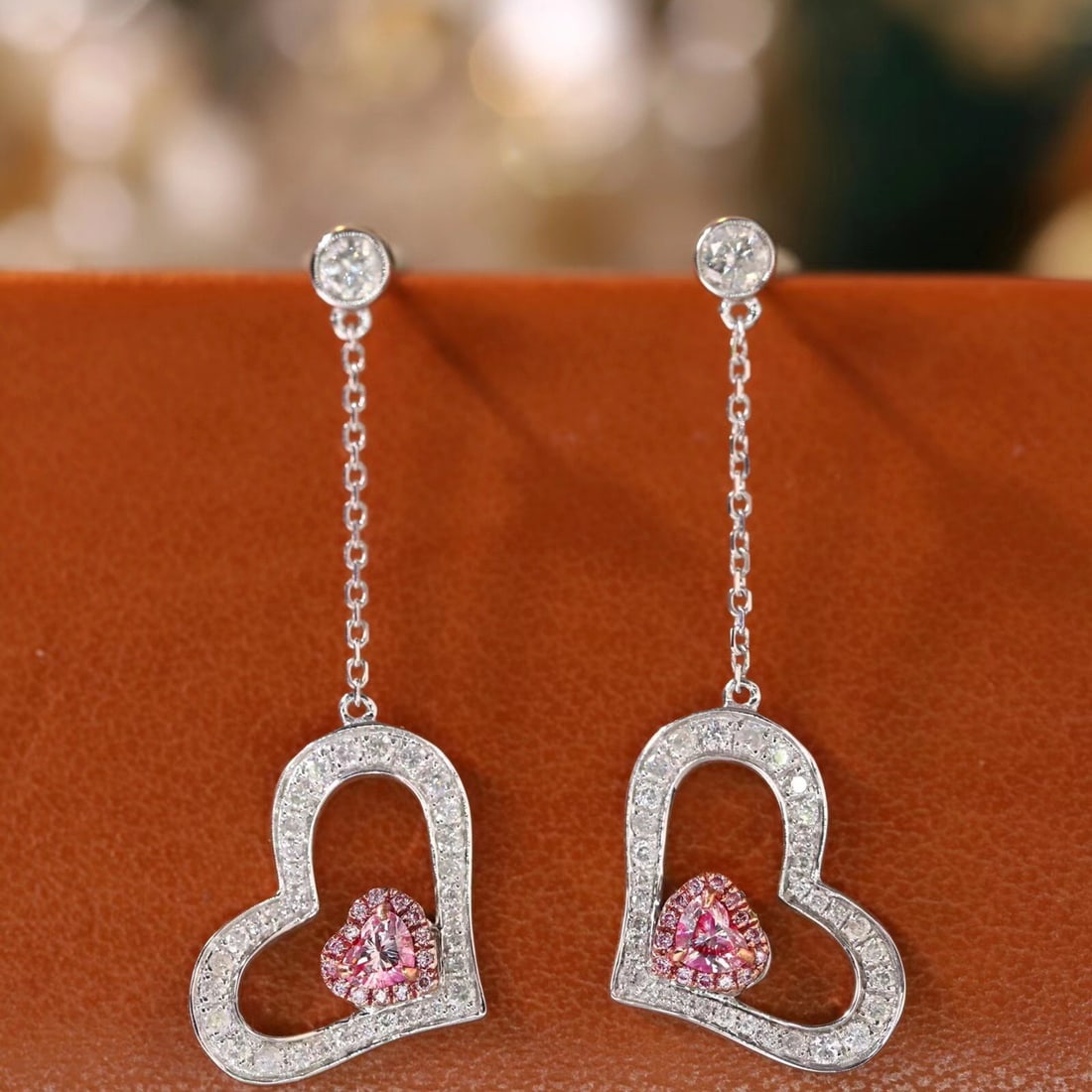 14k Gold 0.80 Ctw Natural Pink Diamond & Diamond Earrings - 2
