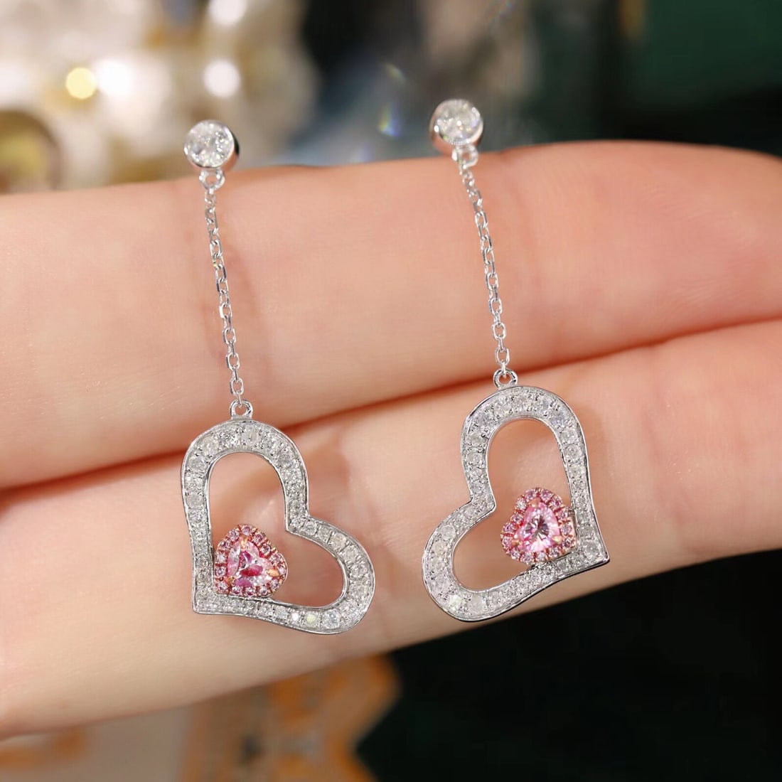 14k Gold 0.80 Ctw Natural Pink Diamond & Diamond Earrings - 3