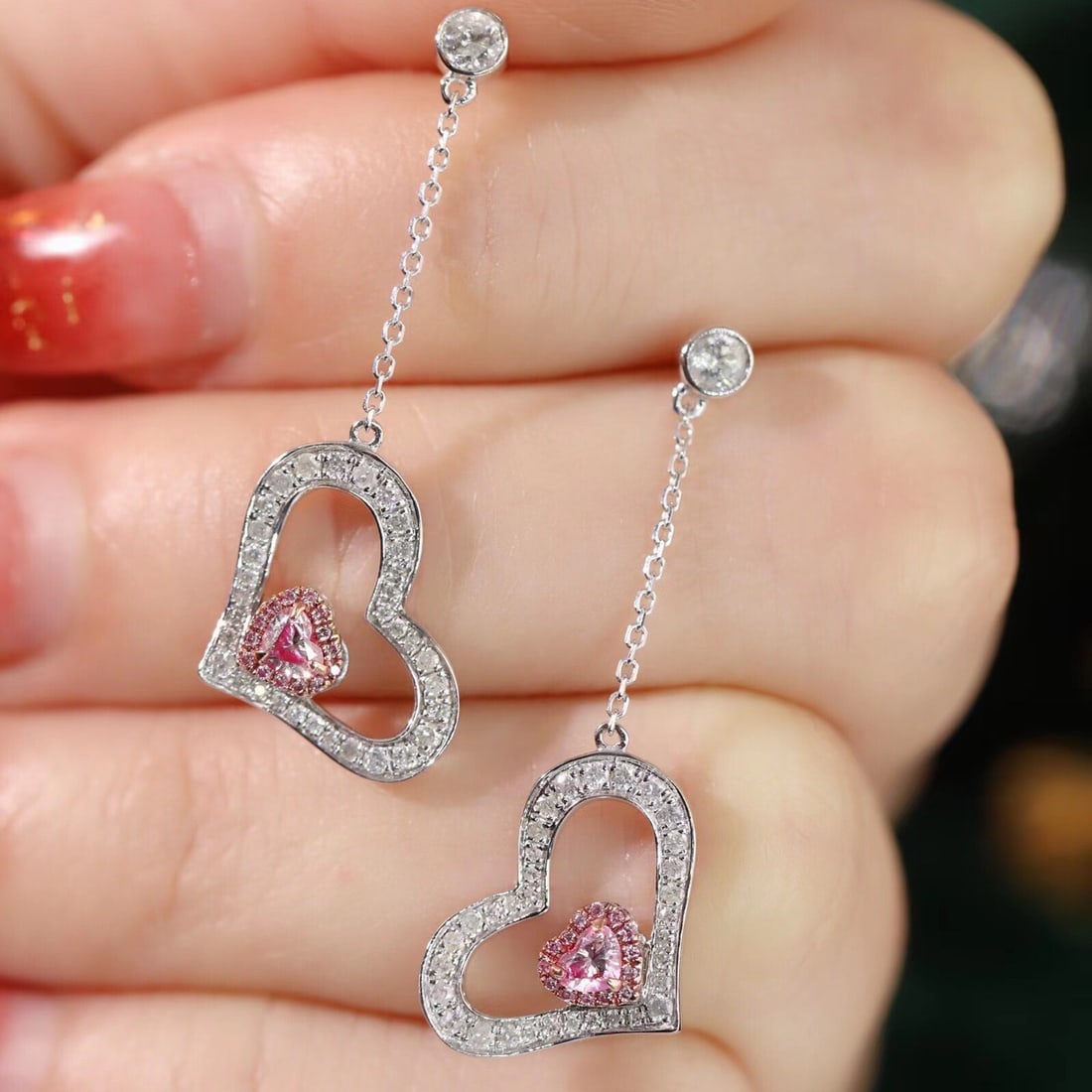 14k Gold 0.80 Ctw Natural Pink Diamond & Diamond Earrings - 4