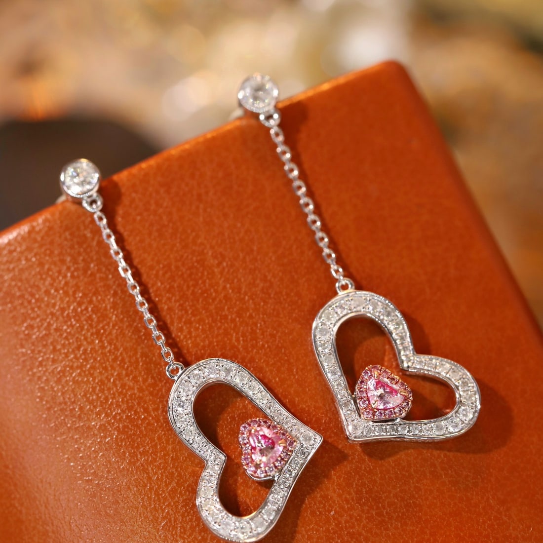 14k Gold 0.80 Ctw Natural Pink Diamond & Diamond Earrings - 7