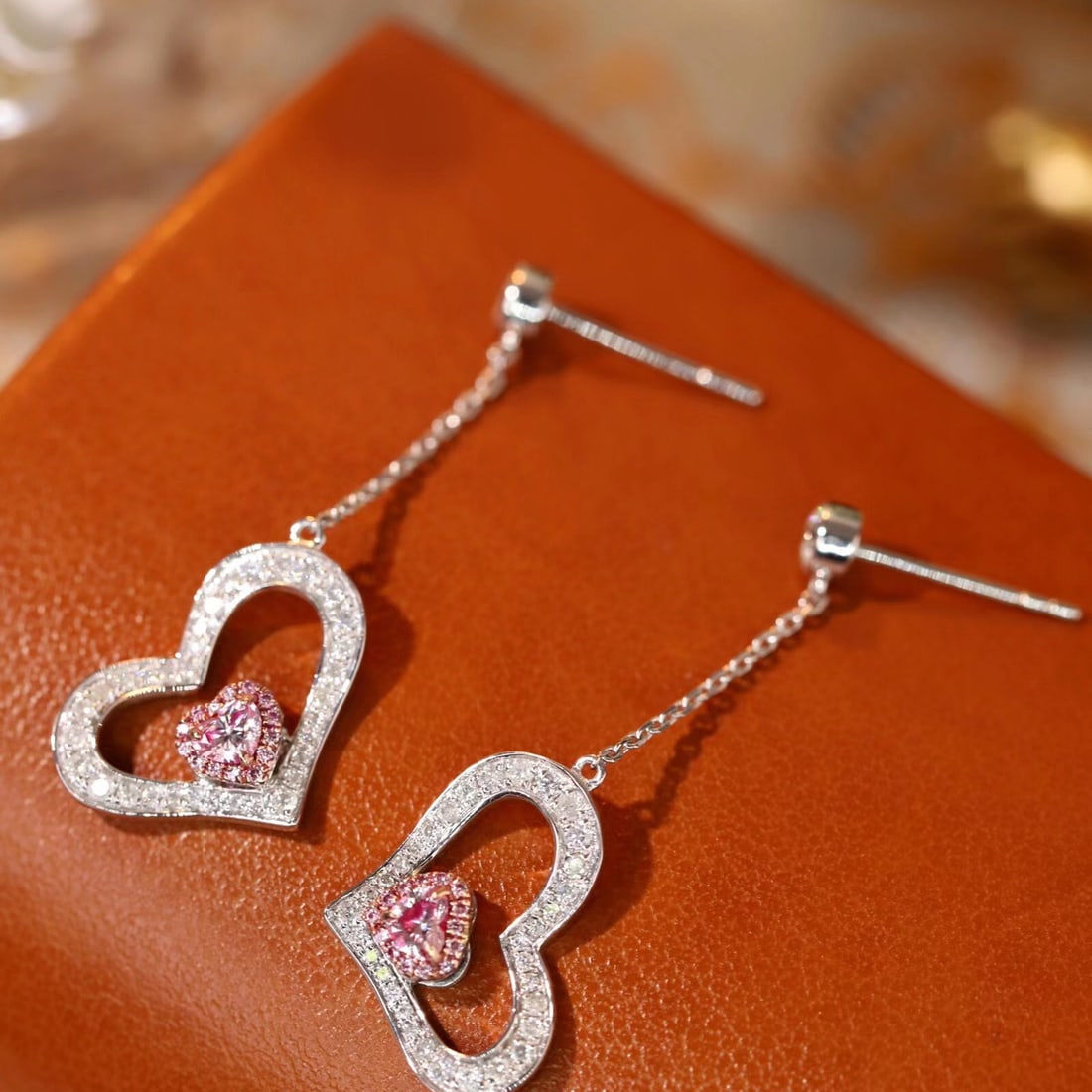 14k Gold 0.80 Ctw Natural Pink Diamond & Diamond Earrings - 8