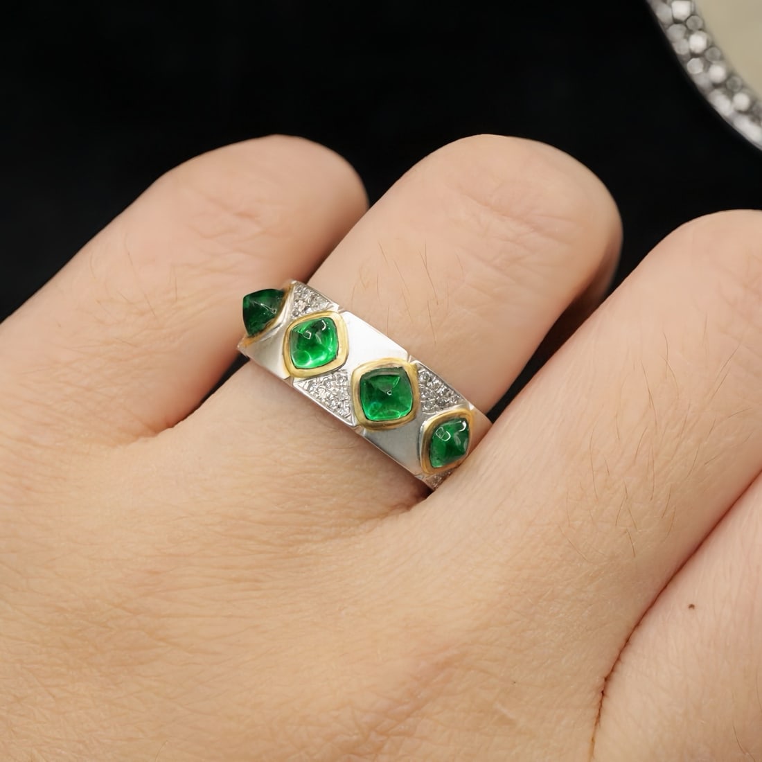 14k Gold 1.52 Ctw Vivid Green Natural Emerald & Diamond Ring - 6