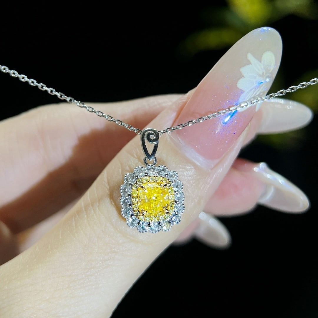 14k Gold 1.32 Ctw Natural Yellow Diamond & Diamond Pendant( Without Chain ) - 3
