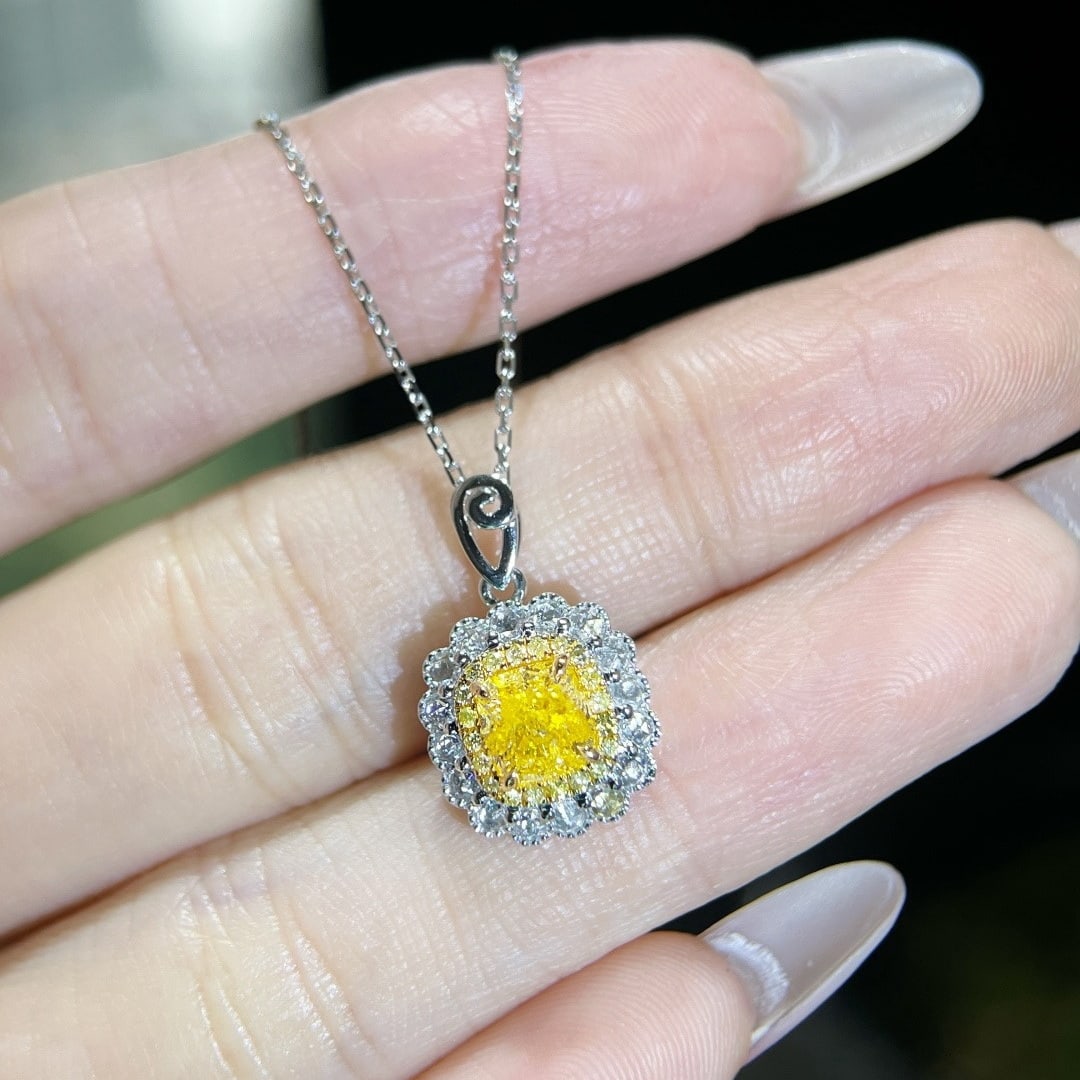 14k Gold 1.32 Ctw Natural Yellow Diamond & Diamond Pendant( Without Chain ) - 4
