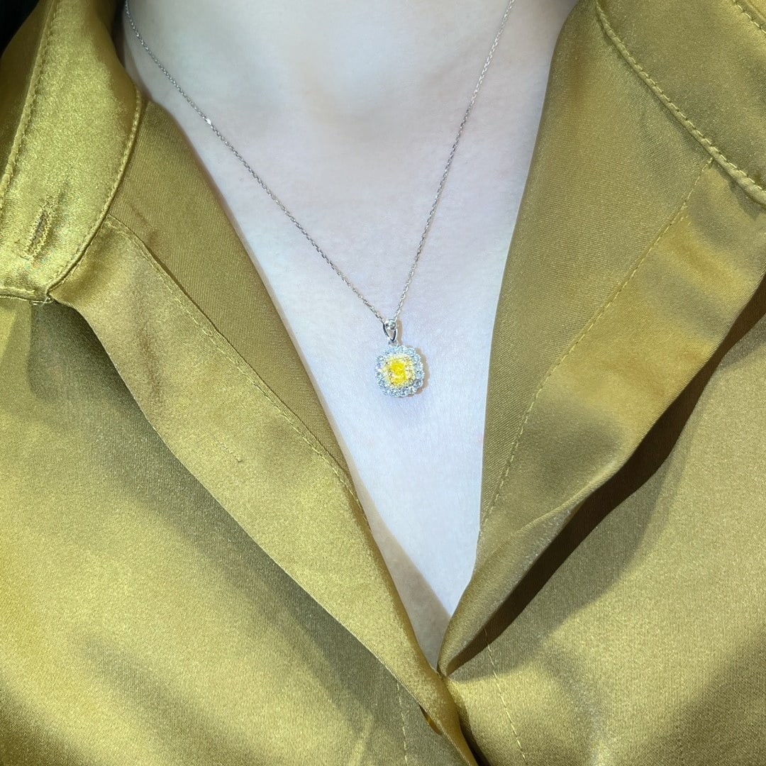 14k Gold 1.32 Ctw Natural Yellow Diamond & Diamond Pendant( Without Chain ) - 6