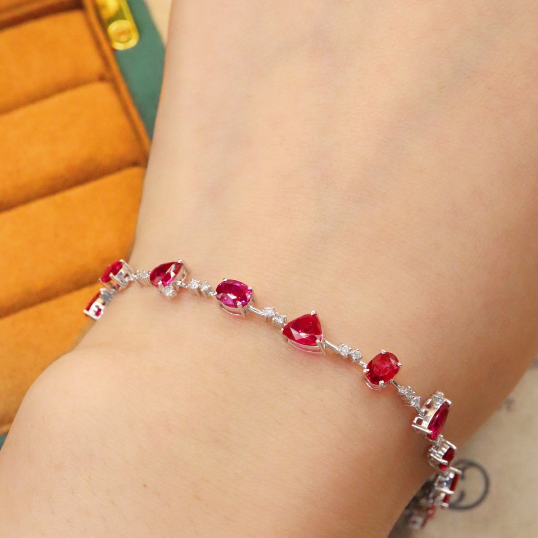 14k Gold 5.18 Ctw Natural Ruby & Diamond Bracelet - 4