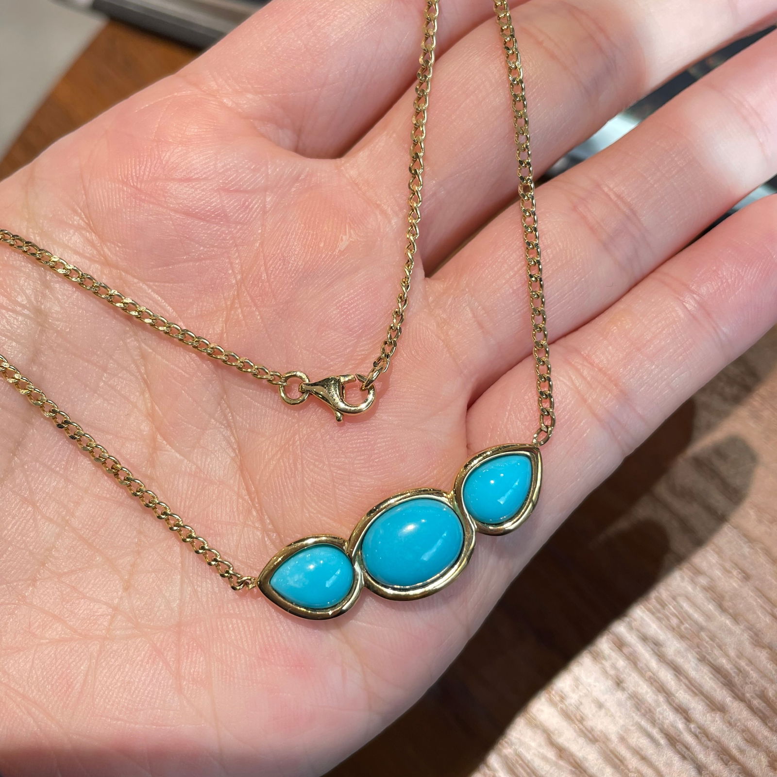 14k Gold 5 Ct Natural Blue Turquoise Necklace - 7
