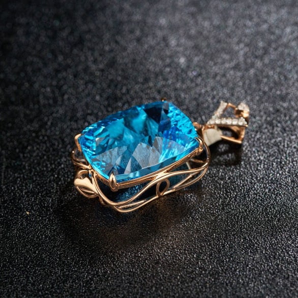 14k Gold 20.3 Ct Natural Topaz & Diamond Pendant( Without Chain ) - 6