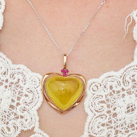 14k Gold 30.58 Ct Natural Prehnite & Ruby Pendant( Without Chain ) - 6