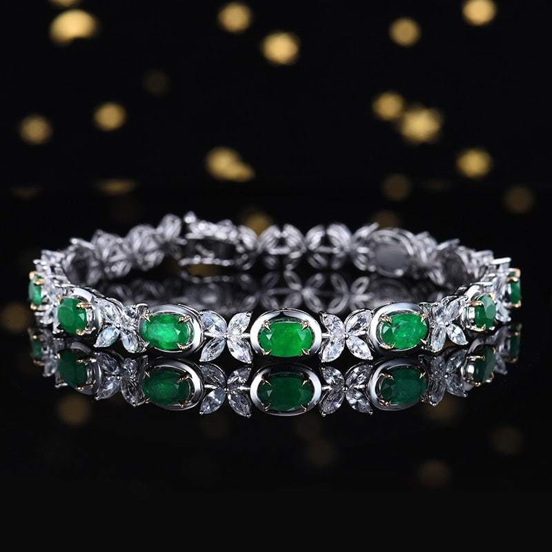 14k Gold 8.44 Ctw Vivid Green Natural Emerald & Sapphire Bracelet - 3
