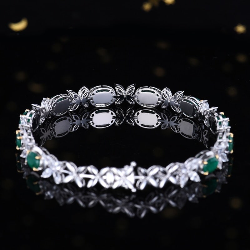 14k Gold 8.44 Ctw Vivid Green Natural Emerald & Sapphire Bracelet - 4