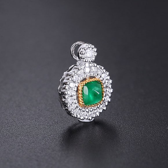 14k Gold 0.57 Ctw Natural Emerald & Diamond Pendant( Without Chain ) - 2