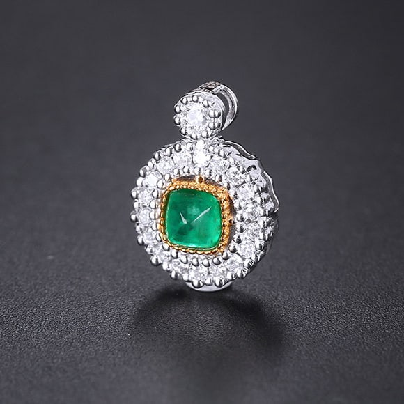 14k Gold 0.57 Ctw Natural Emerald & Diamond Pendant( Without Chain ) - 3