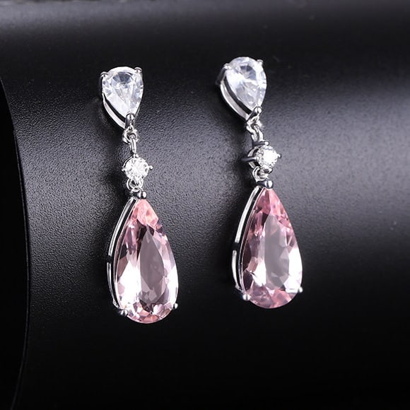 14k Gold 4.47 Ctw Natural Morganite & Diamond Earrings - 2