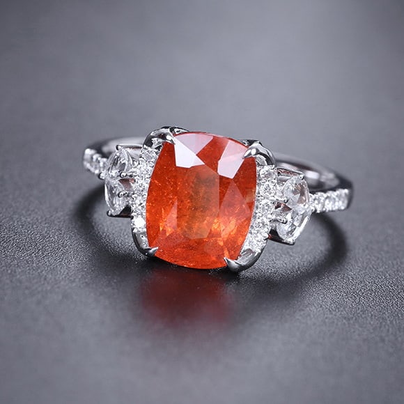 14k Gold 4.39 Ctw Natural Spessartine & Diamond Ring - 5