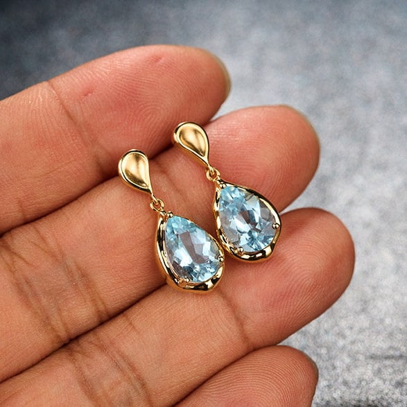 14k Gold 3.42 Ct Natural Aquamarine Earrings - 7