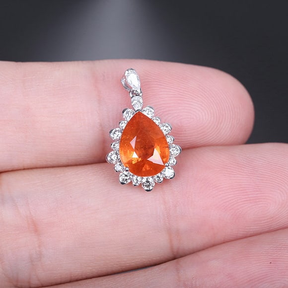14k Gold 3.94 Ctw Natural Spessartine & Diamond Pendant( Without Chain ) - 7