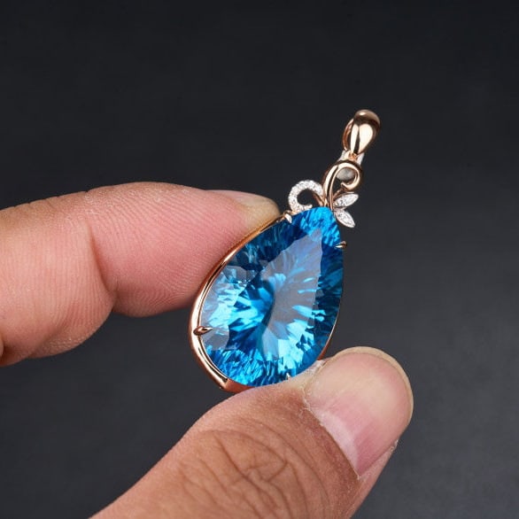 14k Gold 26.79 Ct Natural Topaz & Diamond Pendant( Without Chain ) - 8