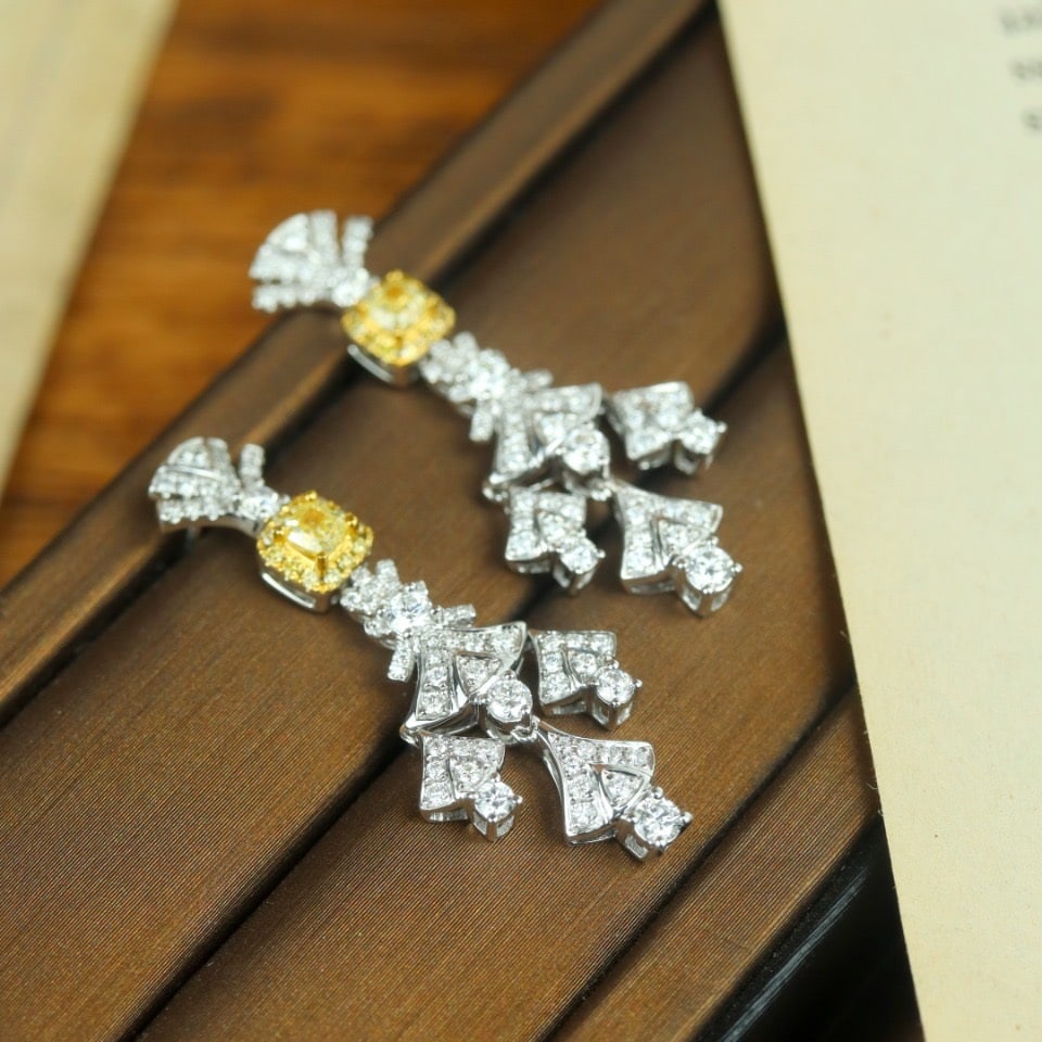 14k Gold 1.71 Ctw Natural Yellow Diamond & Diamond Earrings - 2