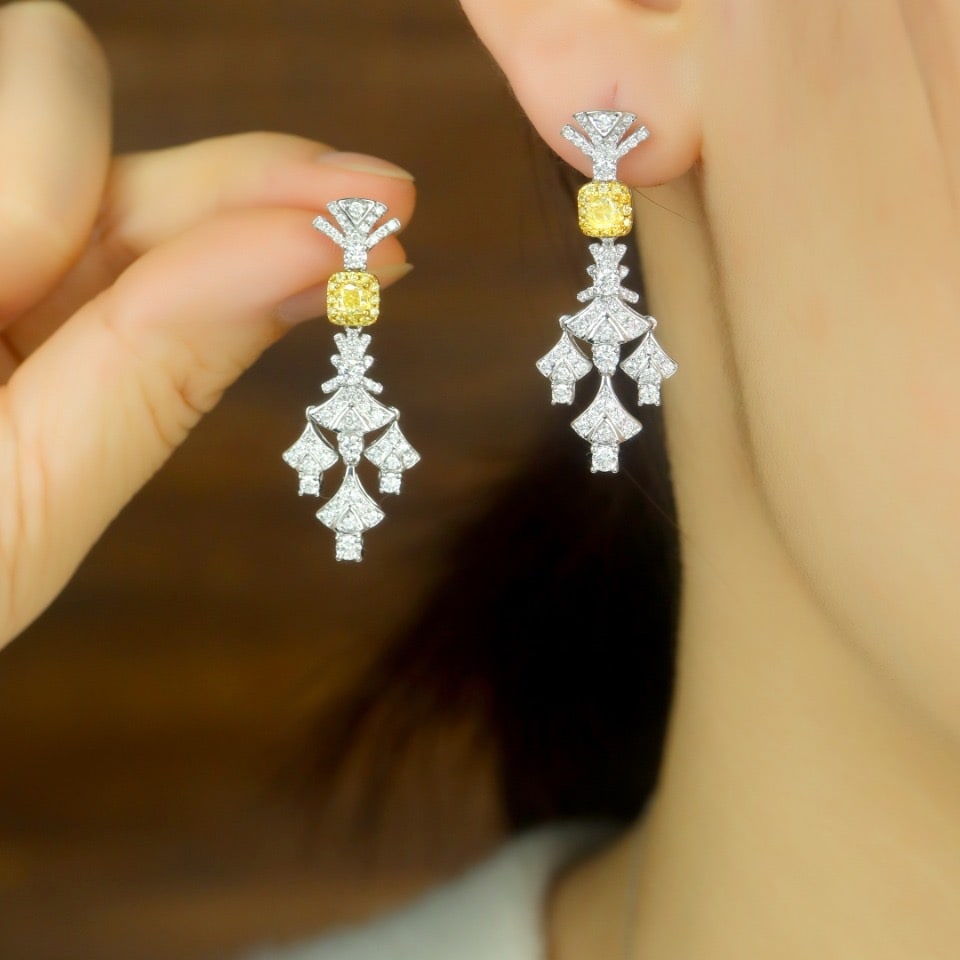 14k Gold 1.71 Ctw Natural Yellow Diamond & Diamond Earrings - 6