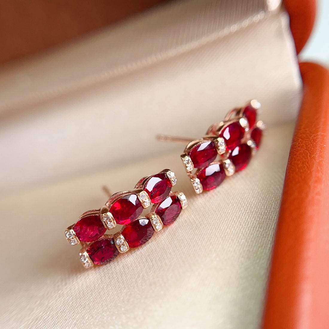 14k Gold 2.30 Ct Natural Ruby & Diamond Earrings - 2